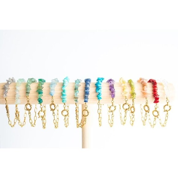 Beachy Aqua colored Fluorite Gemstone Bracelet Waterproof paperclip Chain - Picture 5 of 6